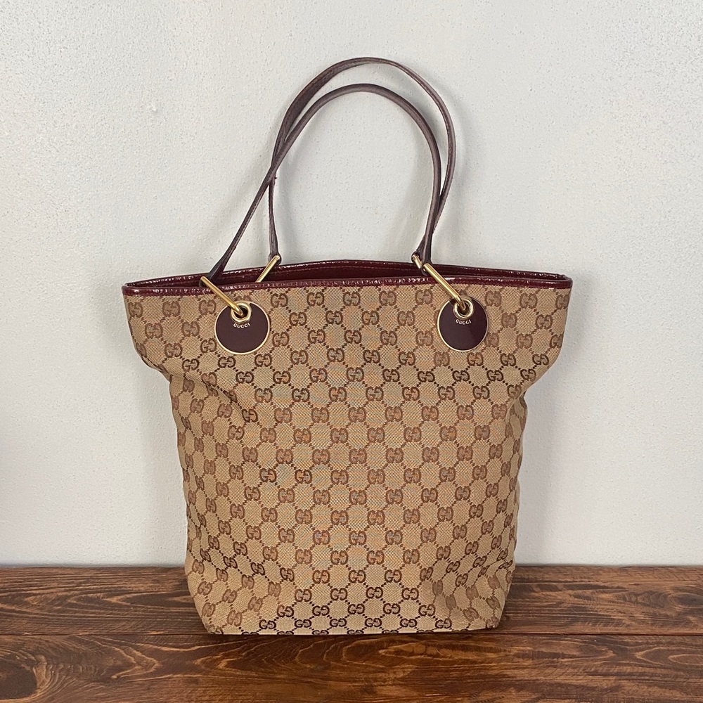 Gucci Signature Brown and Burgundy Tote